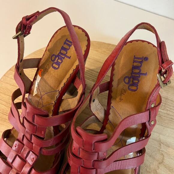 Indigo By Clarks Red Genuine Leather Weaved Woven Open Toe Sandals Size 11 - Picture 9 of 14